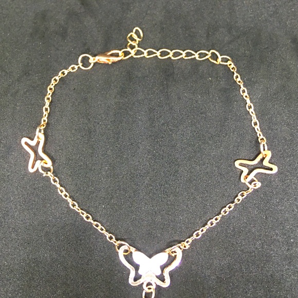 Rose Gold 3D Butterfly 🦋 2 rhinestones Anklet R Bracelet - Picture 4 of 5